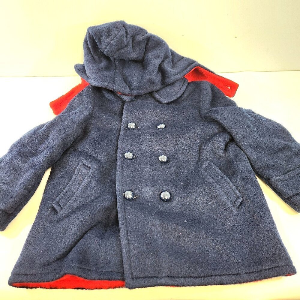 Vintage May May Kids Winter Coat Size 8 Detachable Hood Blue Red